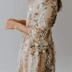 Levency New In Flutter Sleeves Bloom Embroidered Dress