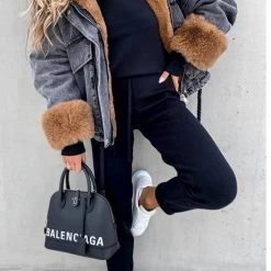 Levency Detachable Fuzzy Faux Fur Collar Denim Coat New In 68 Levency Detachable Fuzzy Faux Fur Collar Denim Coat New In