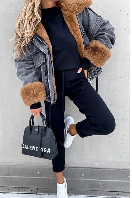 Levency Detachable Fuzzy Faux Fur Collar Denim Coat New In 29 Levency Detachable Fuzzy Faux Fur Collar Denim Coat New In