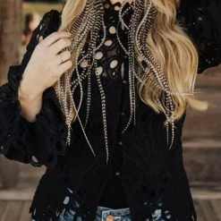 Levency New In Hollow Lace Button Up Top