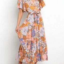 Levency New In Print Ruffles Wrap Maxi Dress