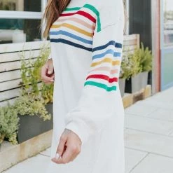 Levency Turtleneck Rainbow Stripe Sweater Dress New In