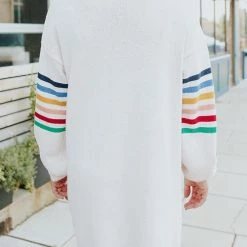 Levency Turtleneck Rainbow Stripe Sweater Dress New In