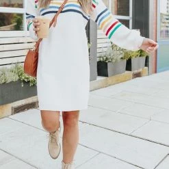 Levency Turtleneck Rainbow Stripe Sweater Dress New In
