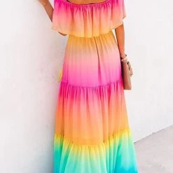 Levency New In Gradient Off Shoulder Belted Maxi Dress