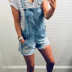 Levency Ripped Shorts Overalls