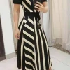 Levency Striped Colorblock Short Sleeve Maxi Dress New In