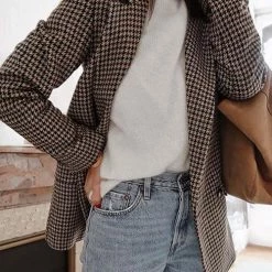 Levency Plaid Button Long Sleeve Blazer New In