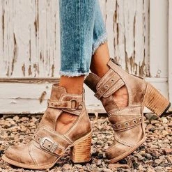 Levency Buckle Cut Out Martin Boots New In