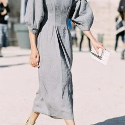 Levency Solid Linen Half Sleeve Dress New In