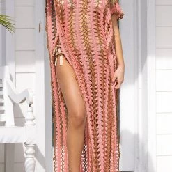 Levency New In Stripe V Neck Side Slit Hollow Caftan Dress 27 Levency New In Stripe V Neck Side Slit Hollow Caftan Dress
