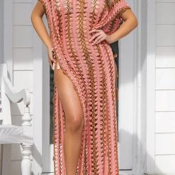 Levency New In Stripe V Neck Side Slit Hollow Caftan Dress 22 Levency New In Stripe V Neck Side Slit Hollow Caftan Dress