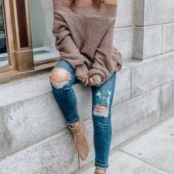 Levency Off Shoulder Puff Sleeve Sweater