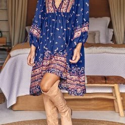 Levency New In Boho Print Long Sleeve Mini Dress