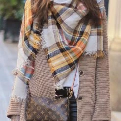 Levency Grey Yellow Plaid Blanket Scarf New In