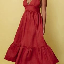 Levency New In V Neck Backless Tiered Maxi Dress