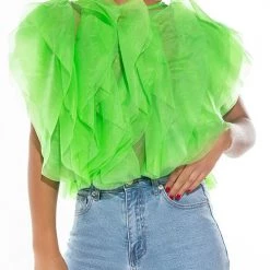 Levency New In Ruffled Feathers Sleeveless Tulle Top