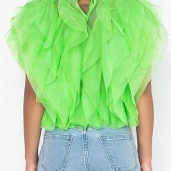 Levency New In Ruffled Feathers Sleeveless Tulle Top