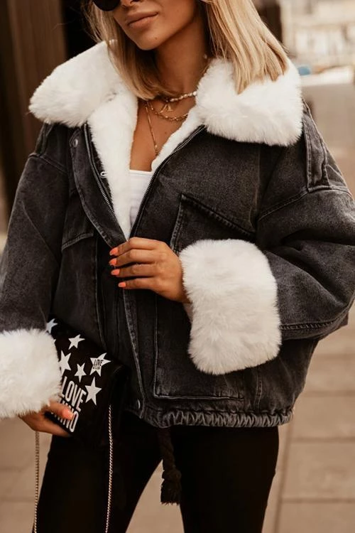 Levency Detachable Fuzzy Faux Fur Collar Denim Coat New In 8 Levency Detachable Fuzzy Faux Fur Collar Denim Coat New In