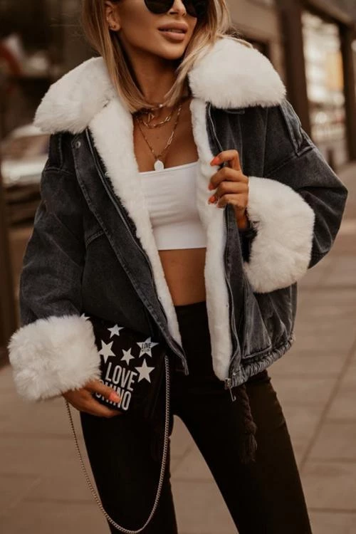 Levency Detachable Fuzzy Faux Fur Collar Denim Coat New In 16 Levency Detachable Fuzzy Faux Fur Collar Denim Coat New In