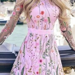 Levency Embroidery O Neck Mini Dress New In