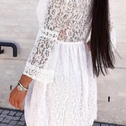 Levency See Though Flares Sleeve V Neck Mini Dress