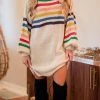 Levency Turtleneck Rainbow Stripe Sweater Dress New In