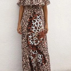 Levency Ruffle Floral Off Shoulder Belted Maxi Dress