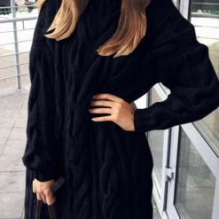 Levency Cable Knit Turtleneck Sweater Dress
