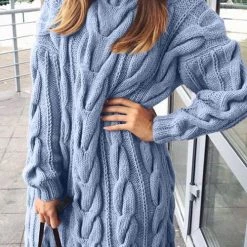 Levency Cable Knit Turtleneck Sweater Dress