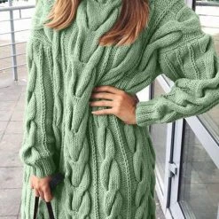 Levency Cable Knit Turtleneck Sweater Dress