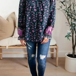 Levency Floral Ruffles Balloon Sleeves Blouse New In